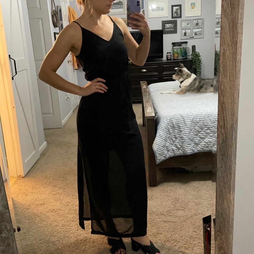 H&M Black Maxi Dress with Sheer Overlay